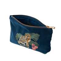 Elizabeth Scarlett London - Jungle Jaguar Mini Pouch: Velvet / Ink Blue