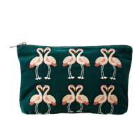 Elizabeth Scarlett London Flamingo Everyday Pouch: Emerald / Velvet