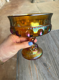 Vintage Amber Carnival Glass Pedestal Bowl
