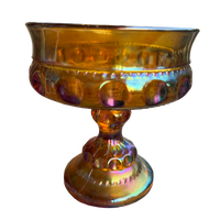 Vintage Amber Carnival Glass Pedestal Bowl