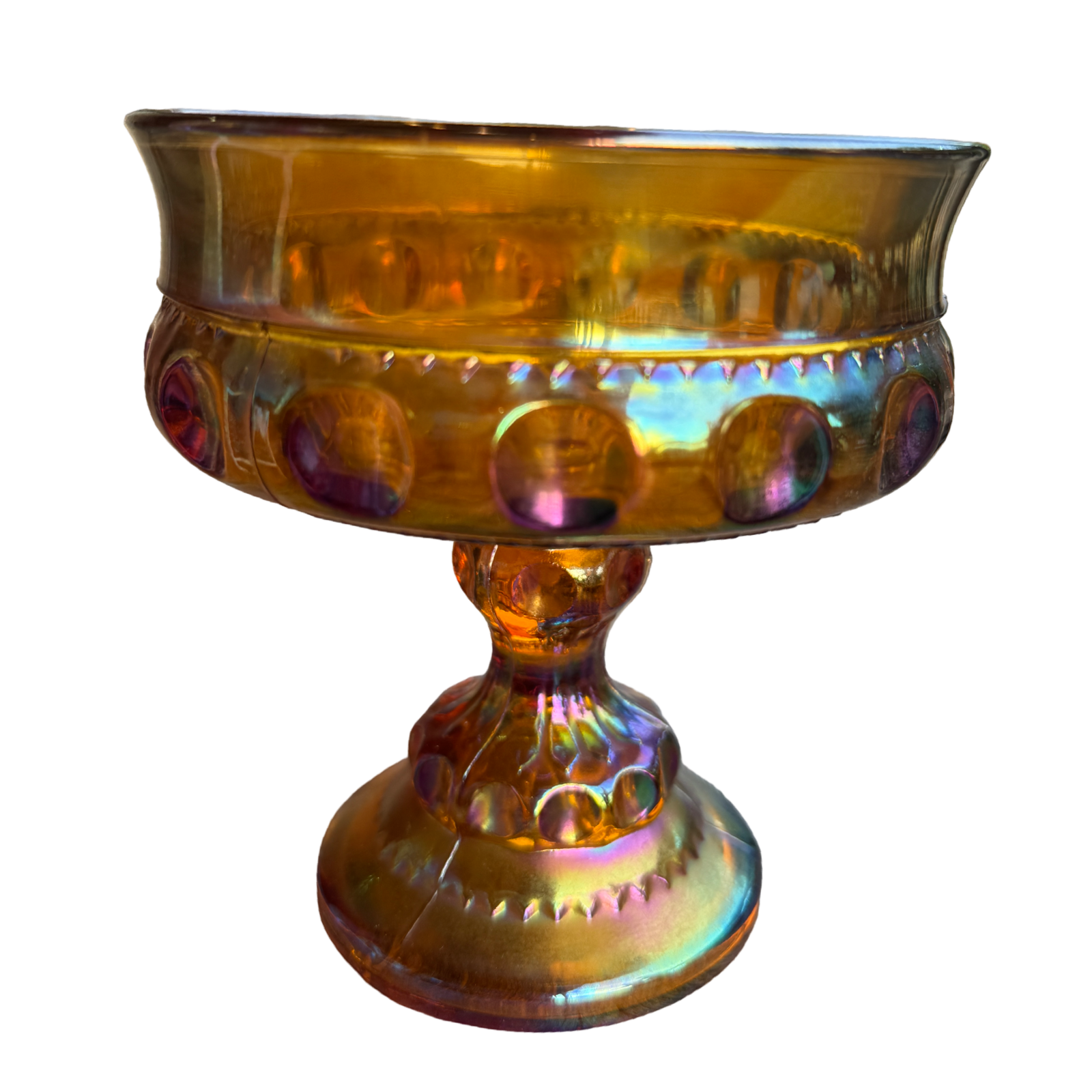 Vintage Amber Carnival Glass Pedestal Bowl