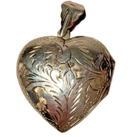 Vintage Sterling Silver Engraved Puffy Heart Locket Pendant