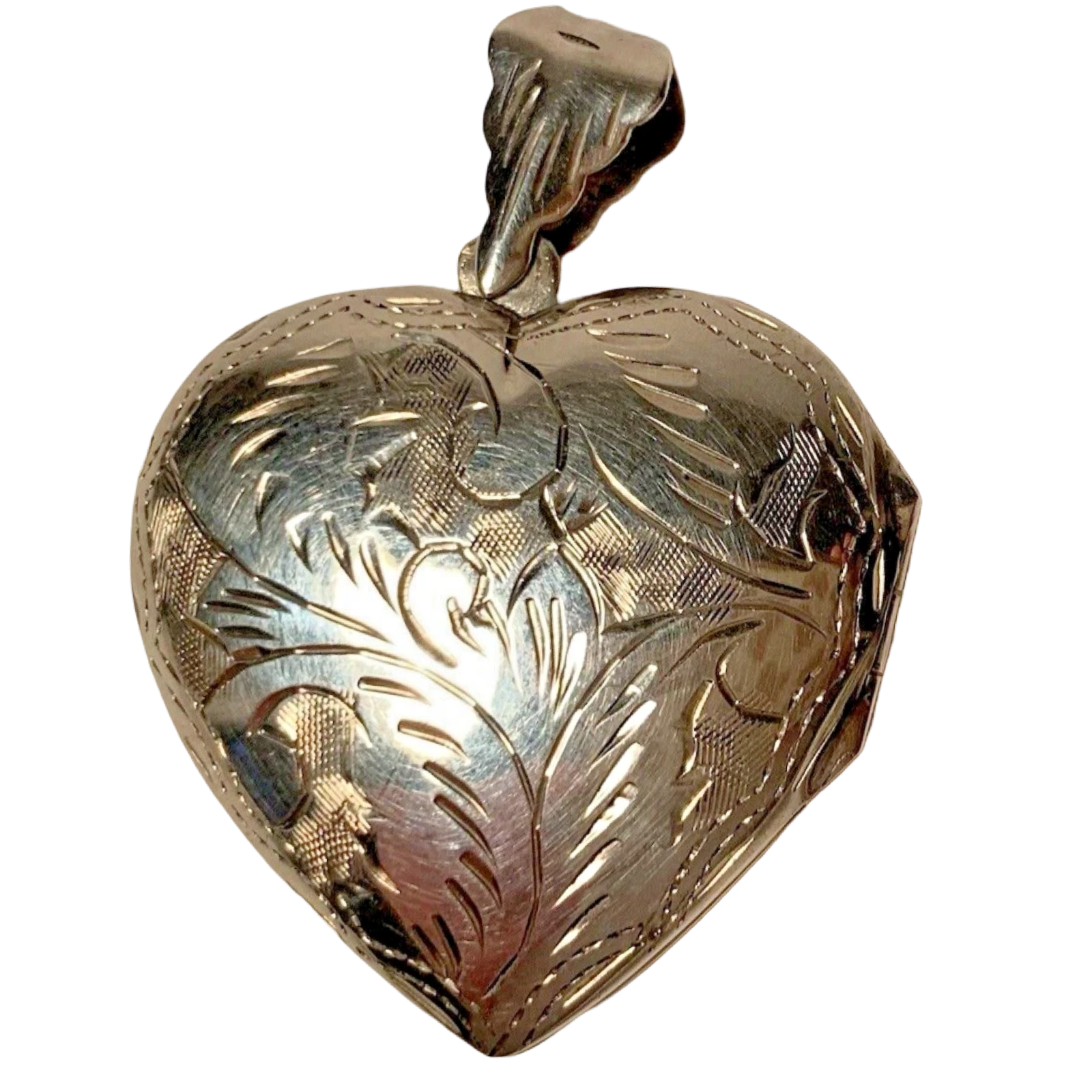 Vintage Sterling Silver Engraved Puffy Heart Locket Pendant