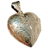Vintage Sterling Silver Engraved Puffy Heart Locket Pendant