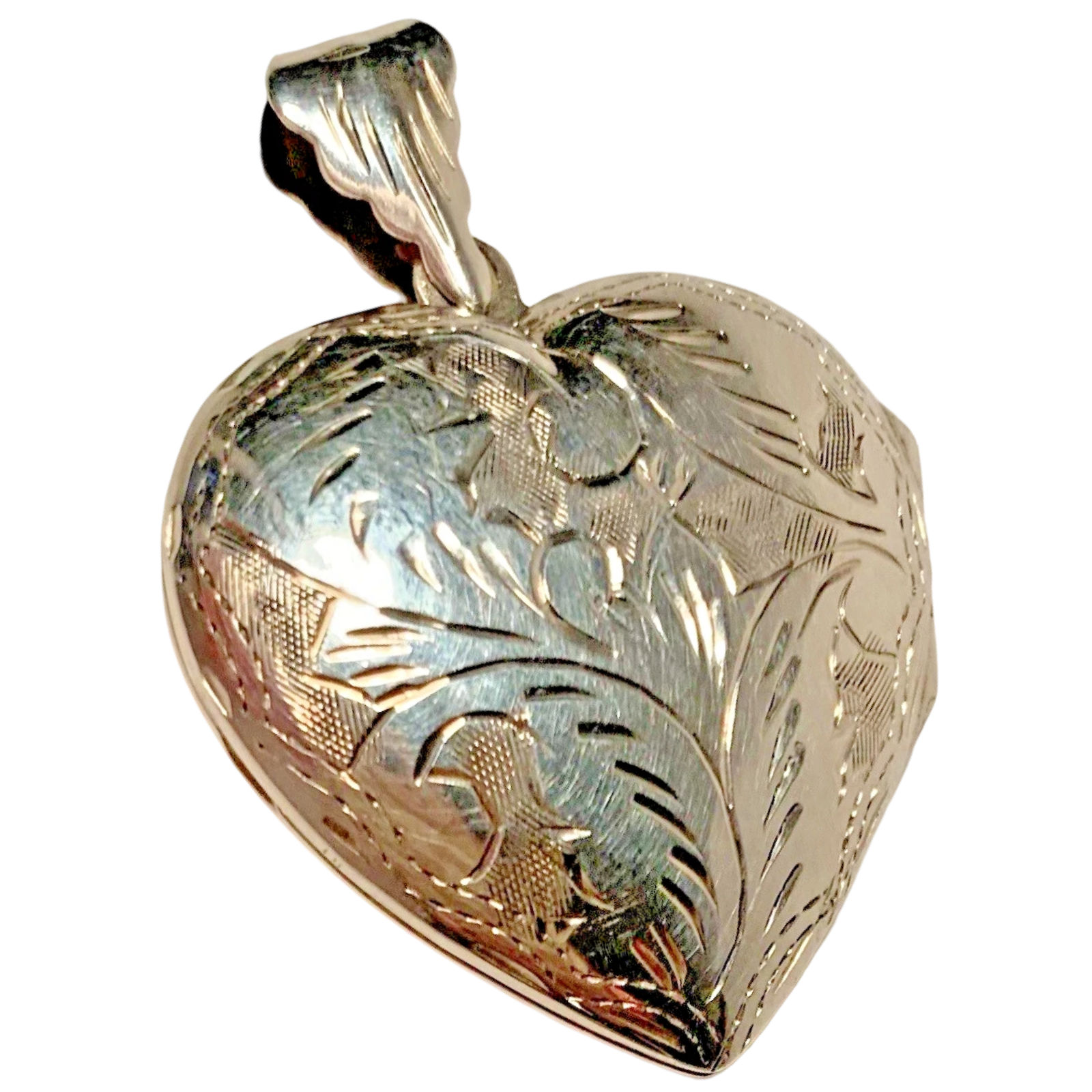 Vintage Sterling Silver Engraved Puffy Heart Locket Pendant