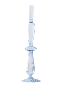 Lace Taper Glass Candlestick Holder: Blue