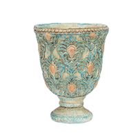 Turquoise/Gold Pedestal  Stone Planter