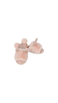 MeMoi Bunny Hop Pompom Open Toe Plush Slippers Blush