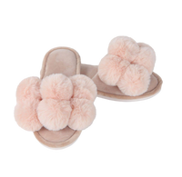 MeMoi Luxe Pompom Open Toe Plush Slippers Blush