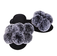 MeMoi Luxe Pompom Open Toe Plush Slippers Black