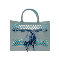 The Soleil Cutout Jelly Tote w/ Scarf: Light Blue