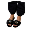 BEADED EVIL EYE SLIPPERS: Black