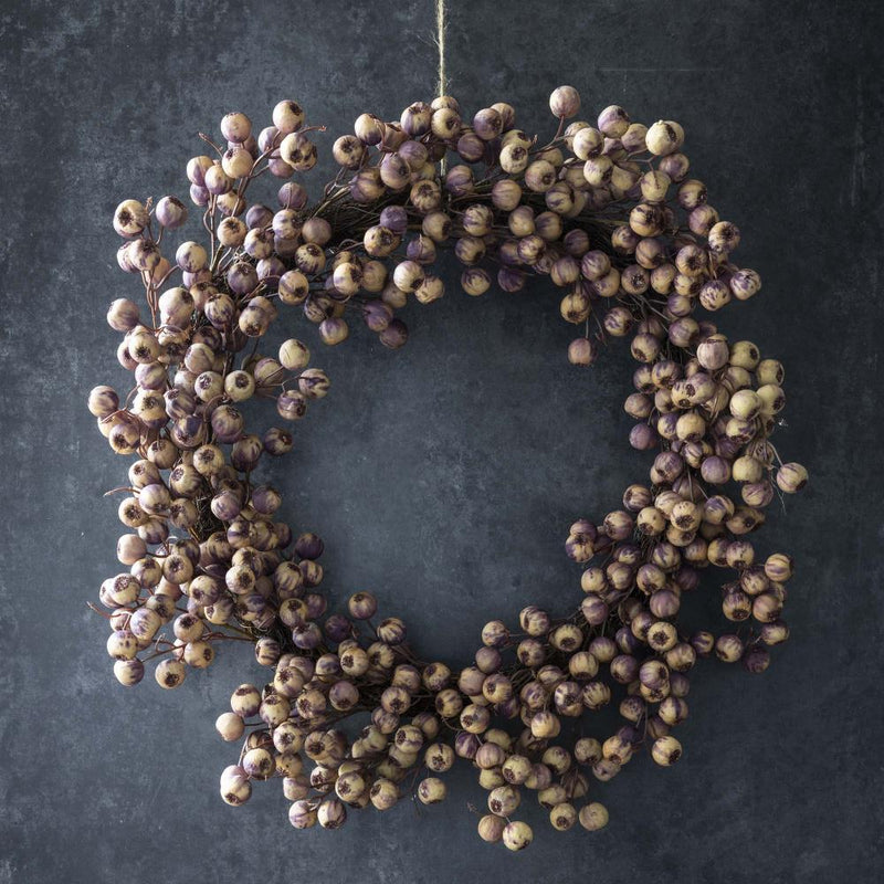 Abigail Ahern Artificial Hawthorn Wreath with Pink Berries – 27.5”