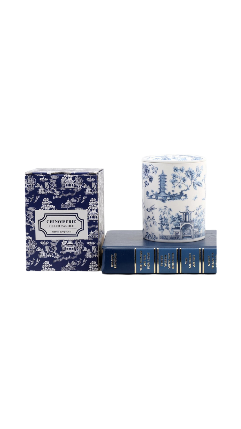 Blue and White Toile Lightly Scented Candle