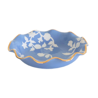 Chinoiserie Dreams Scalloped Bowls with 22K Gold Accent: French Blue / Large