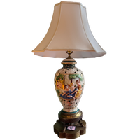 Pair of Vintage Capodimonte Cherub Vineyard Porcelain Table Lamp with Gilt Base