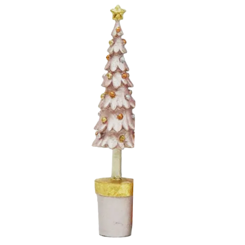 Decorative Christmas tree with gold accents on a white background