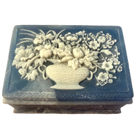 Vintage Blue Incolay Stone Floral Trinket Box