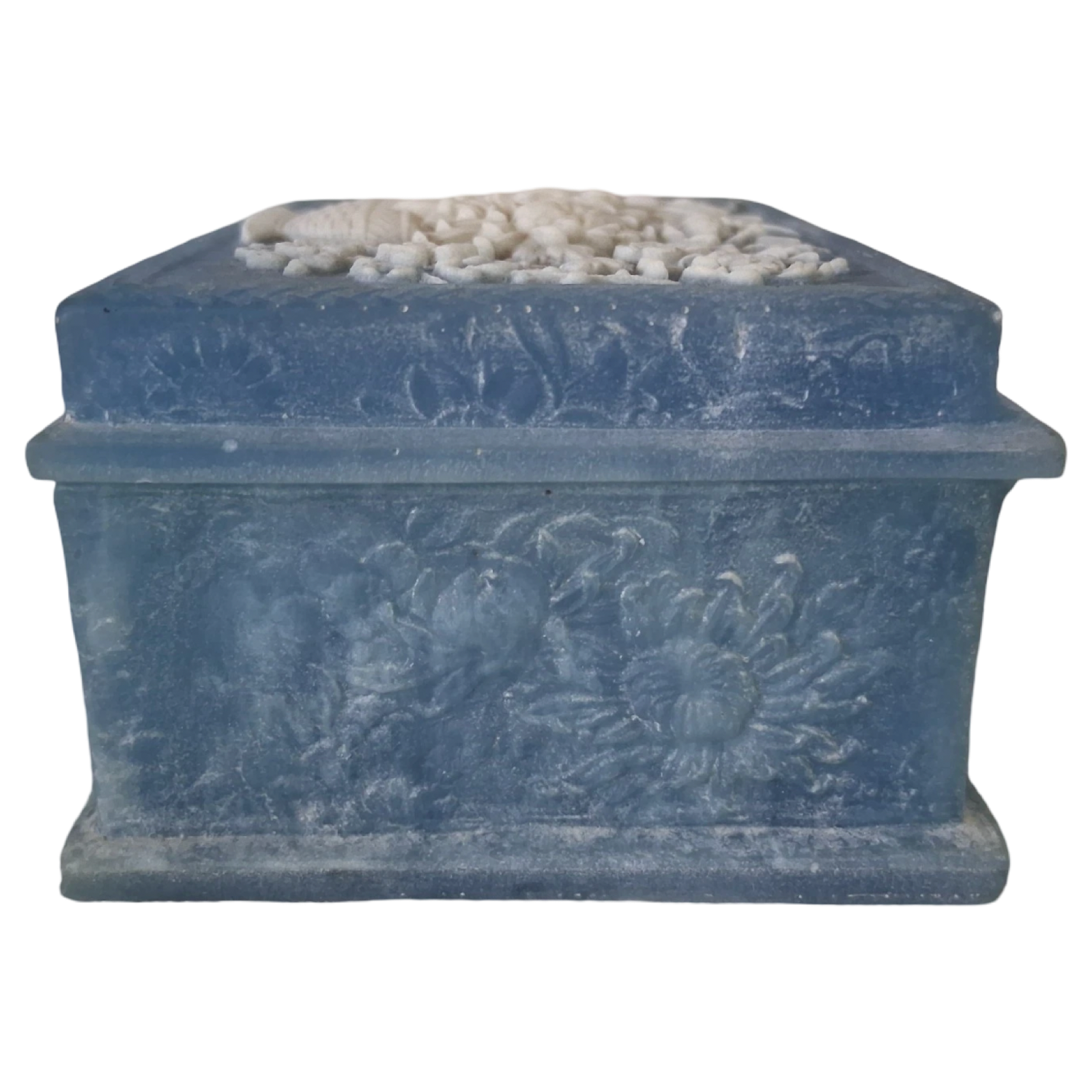 Vintage Blue Incolay Stone Floral Trinket Box