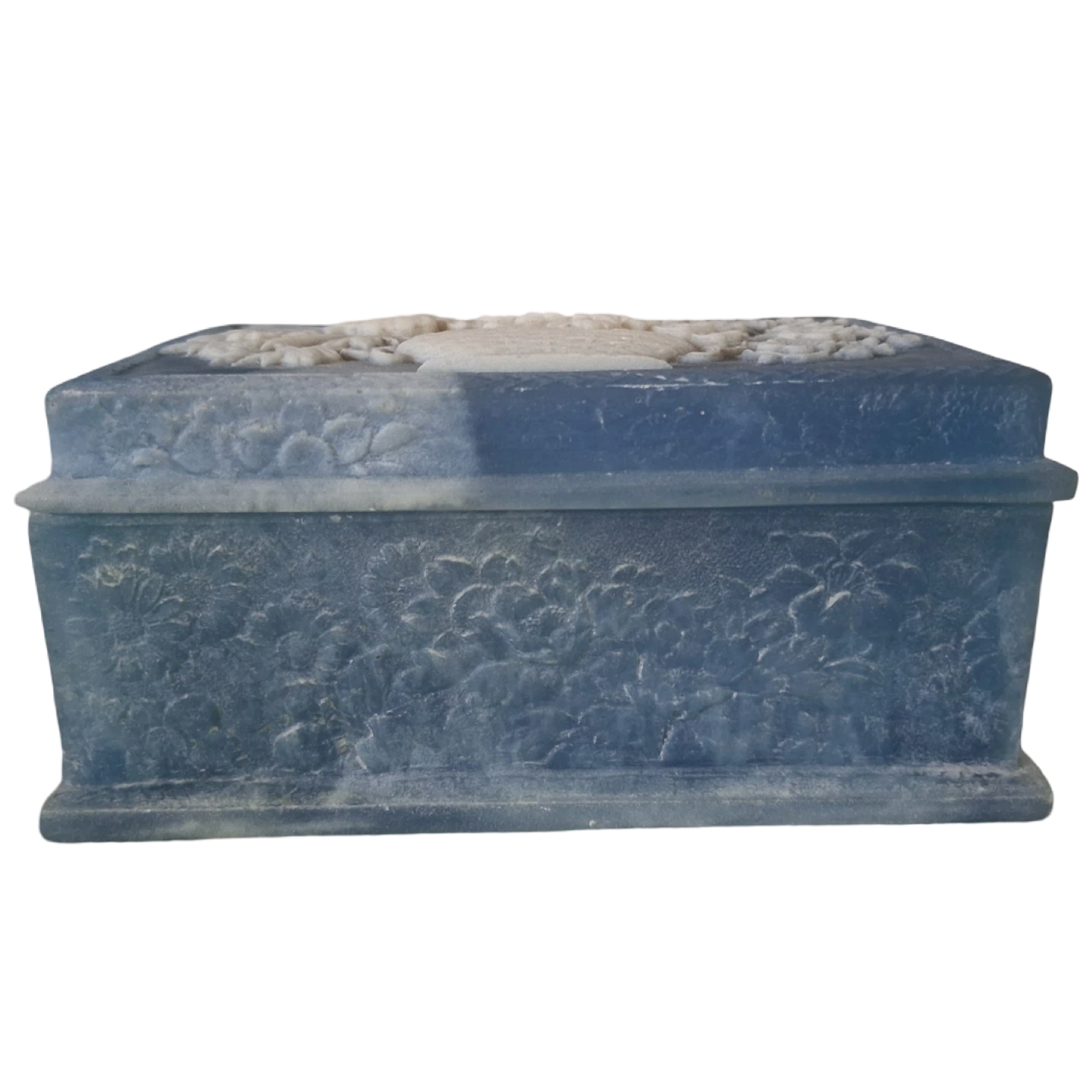 Vintage Blue Incolay Stone Floral Trinket Box