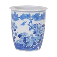 Blue and White 9.5 Bird and Flower Pot