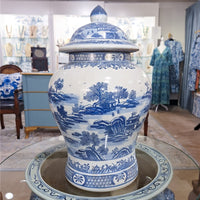 Blue and White Lidded Warrior Jar