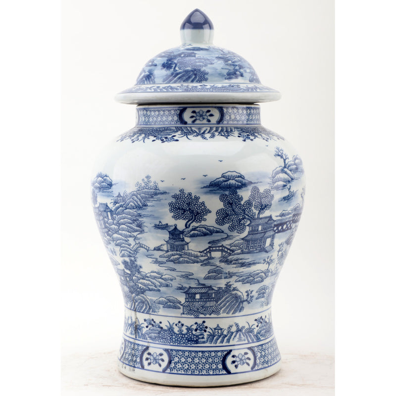 Blue and White Lidded Warrior Jar