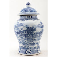 Blue and White Lidded Warrior Jar