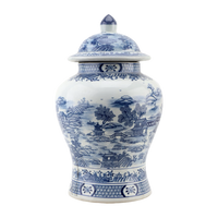 Blue and White Lidded Warrior Jar