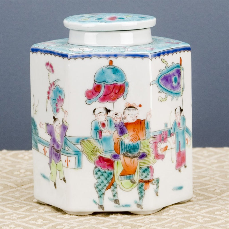 Hexagonal Handpainted Lidded Jar