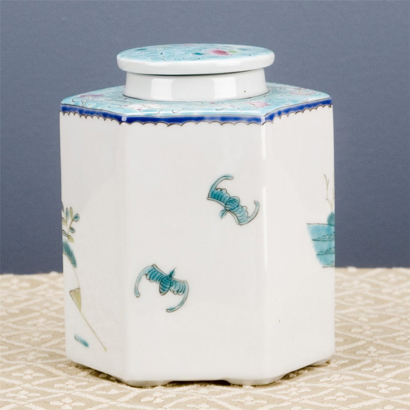 Hexagonal Handpainted Lidded Jar