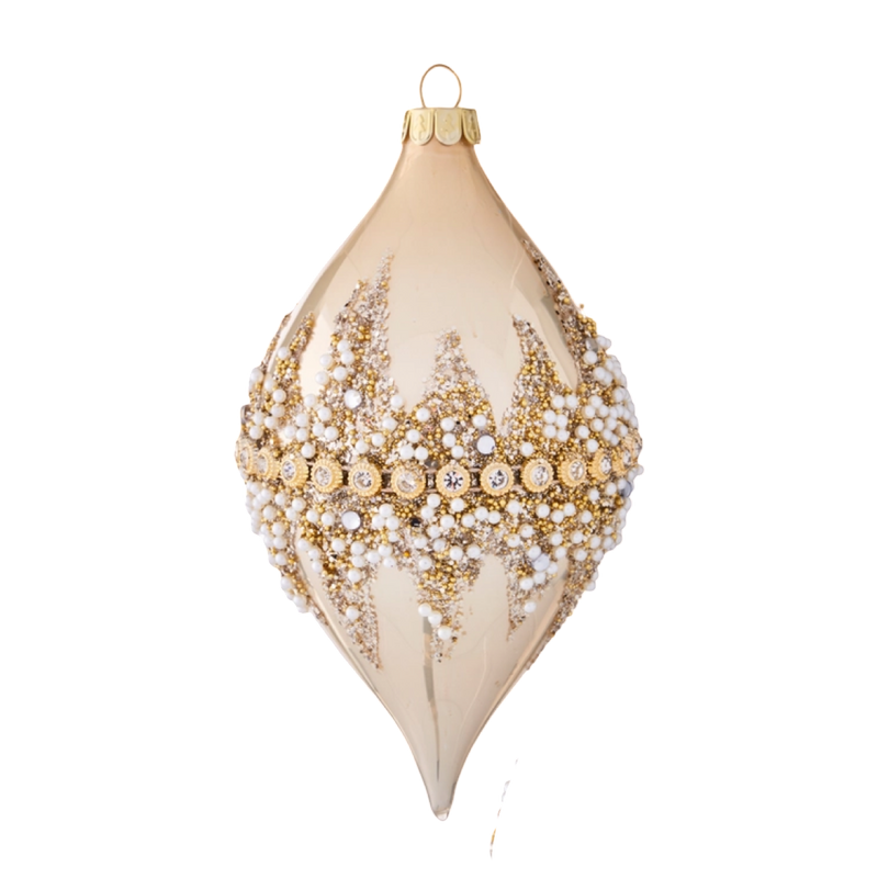 Champagne 4" Beaded Glass Christmas Tree Ornament – Assorted Styles