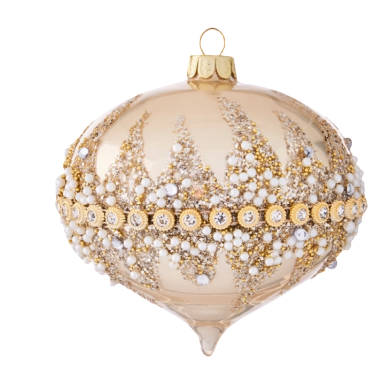 Champagne 4" Beaded Glass Christmas Tree Ornament – Assorted Styles