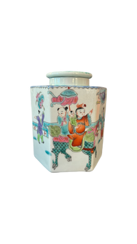 Hexagonal Handpainted Lidded Jar