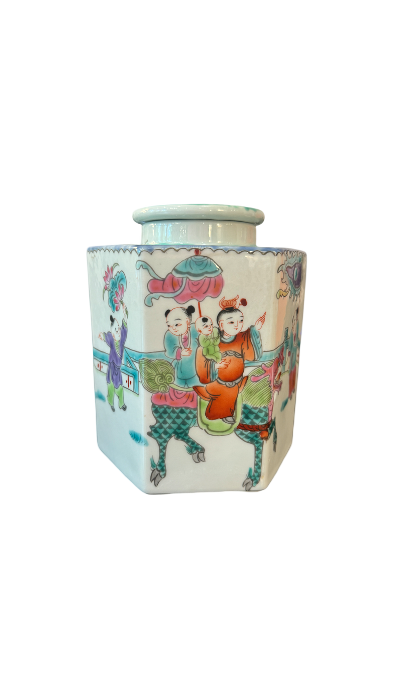 Hexagonal Handpainted Lidded Jar