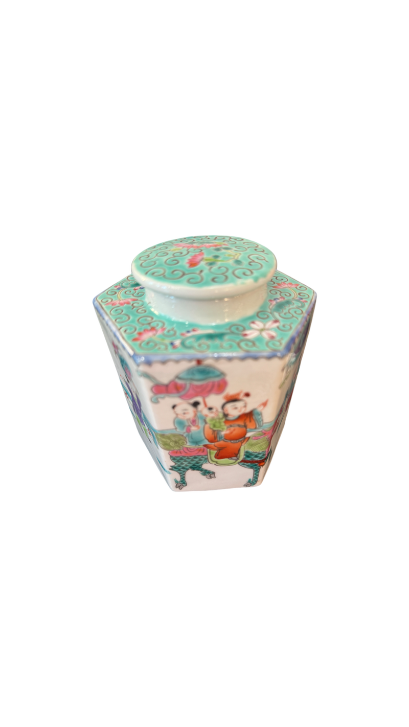 Hexagonal Handpainted Lidded Jar