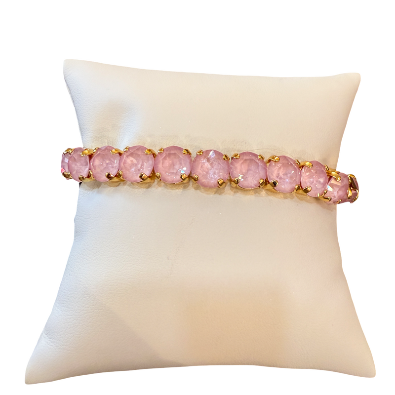 TOVA Oakland Stretch Bracelet in Solid Lemon Medium featuring vibrant yellow crystals set in antique gold-plated brass.
