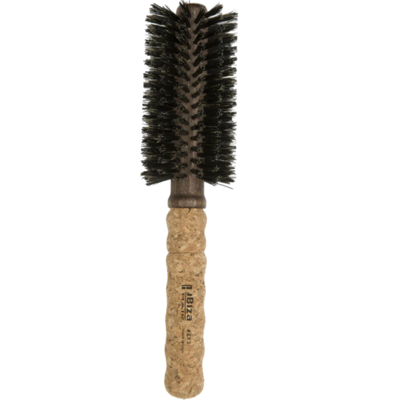 Ibiza EX3 Round Brush, natural boar bristle brush, eco-friendly hairbrush, round styling brush, sustainable blowout brush, boar bristle round brush, ergonomic cork handle, shine-enhancing brush, professional hair tools, Ibiza hairbrush