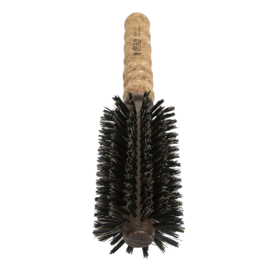 Ibiza EX3 Round Brush, natural boar bristle brush, eco-friendly hairbrush, round styling brush, sustainable blowout brush, boar bristle round brush, ergonomic cork handle, shine-enhancing brush, professional hair tools, Ibiza hairbrush