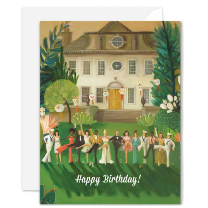 Janet Hill birthday card, whiskey sour card, high kick greeting card, blank birthday card, A2 card printed in Canada, recycled card stock birthday card, cheeky birthday card, artistic birthday card, whimsical greeting card, glamorous birthday stationery