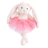 Plush rabbit toy in a pink tutu on a white background