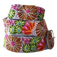 Jenny Krauss Evening Shade wool belt with colorful floral embroidery and metal buckle