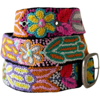 Jenny Krauss Folklorica black wool belt with colorful hand-embroidered floral design and metal buckle