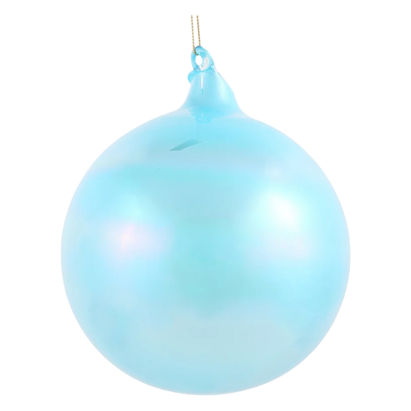 Jim Marvin ornament, aqua Christmas ornament, pearl glass ball, 150mm ornament, luxury holiday decor, collectible glass ornament, coastal holiday style, pastel Christmas ornament, elegant tree decoration, light blue ornament