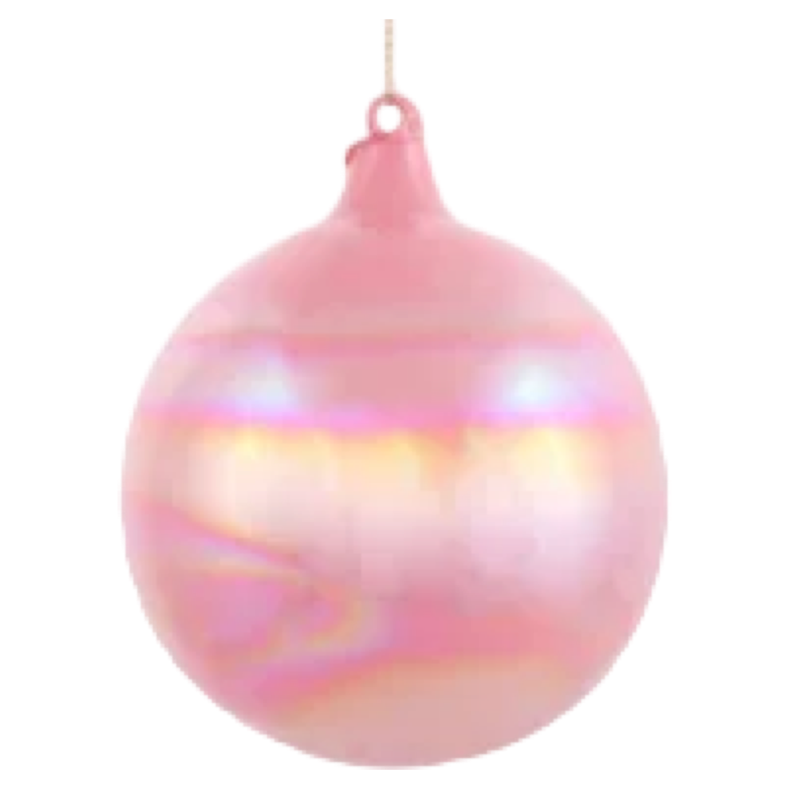 Pink iridescent Christmas ball ornament on a white background