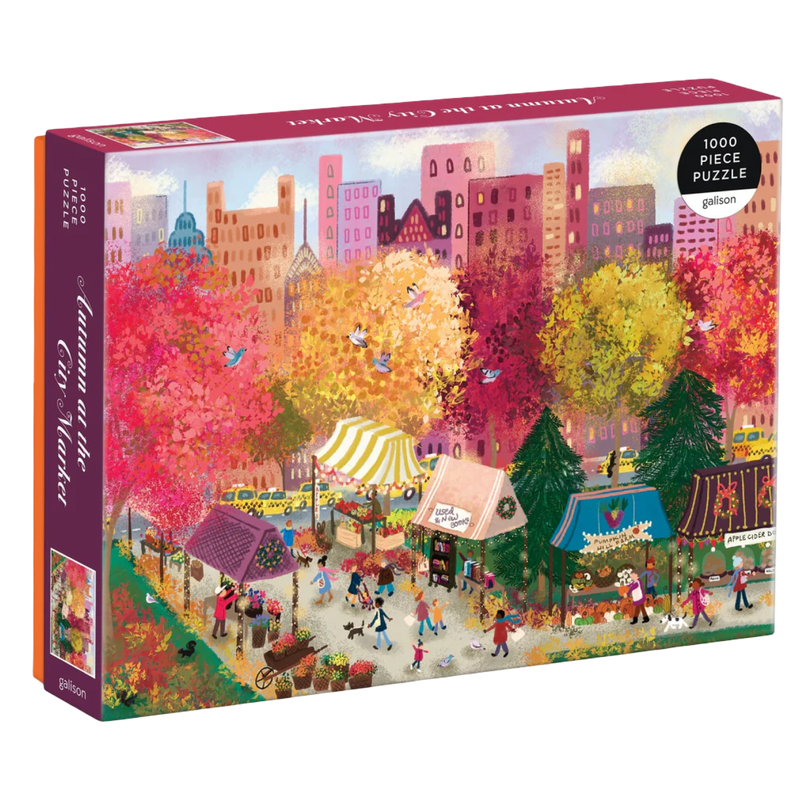 Joy Laforme puzzle, autumn puzzle, city market puzzle, Galison puzzle, fall jigsaw, 1000 piece puzzle, farmer’s market puzzle, cozy autumn puzzle