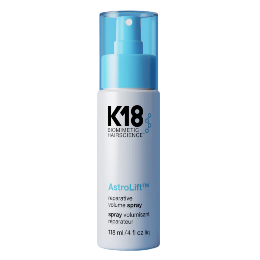 K18 AstroLift, reparative volume spray, K18 volume spray, biotech hair repair, heat-activated hair spray, K18 hair products, volumizing spray with peptide, peptide volume spray, damage repair hair spray, K18PEPTIDE spray