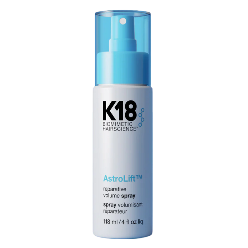K18 AstroLift, reparative volume spray, K18 volume spray, biotech hair repair, heat-activated hair spray, K18 hair products, volumizing spray with peptide, peptide volume spray, damage repair hair spray, K18PEPTIDE spray