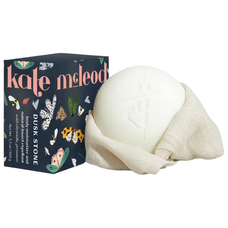 White stone with a box labeled 'kate mcLeod' on a white background