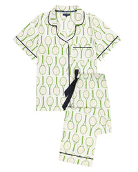 Pajama set with tennis racket pattern on a white background